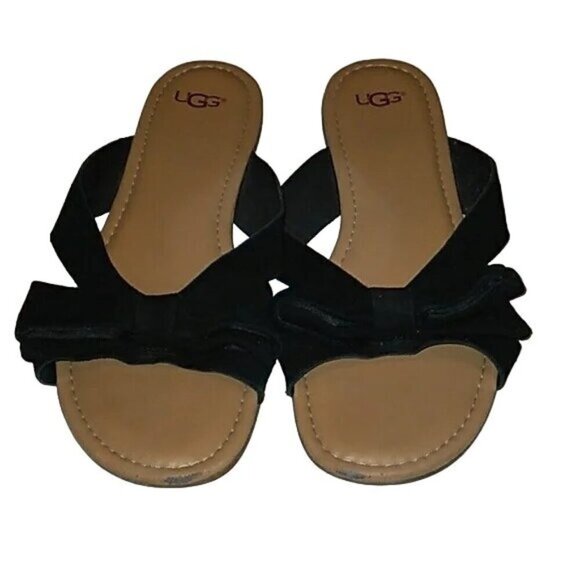 UGG Black Suede Bow Sandals - Picture 1 of 4